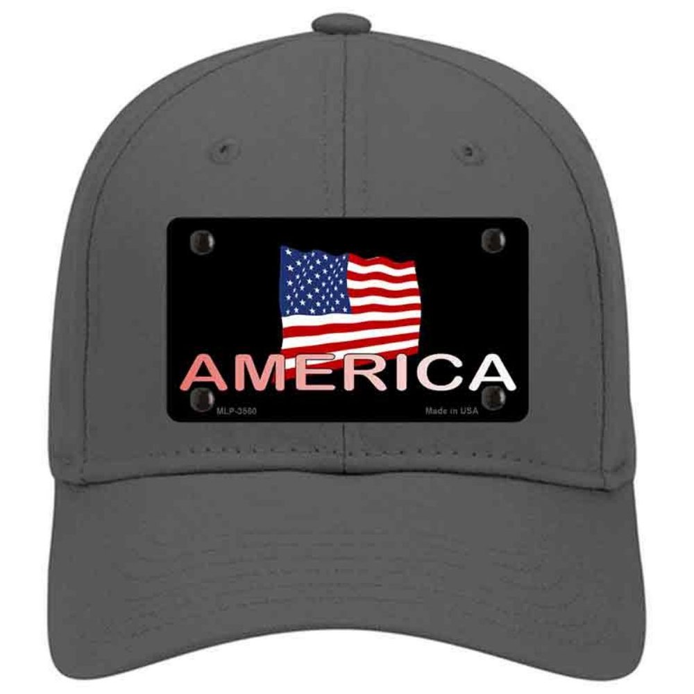 American Flag on Metal Cotton Velcro Hat - Charcoal